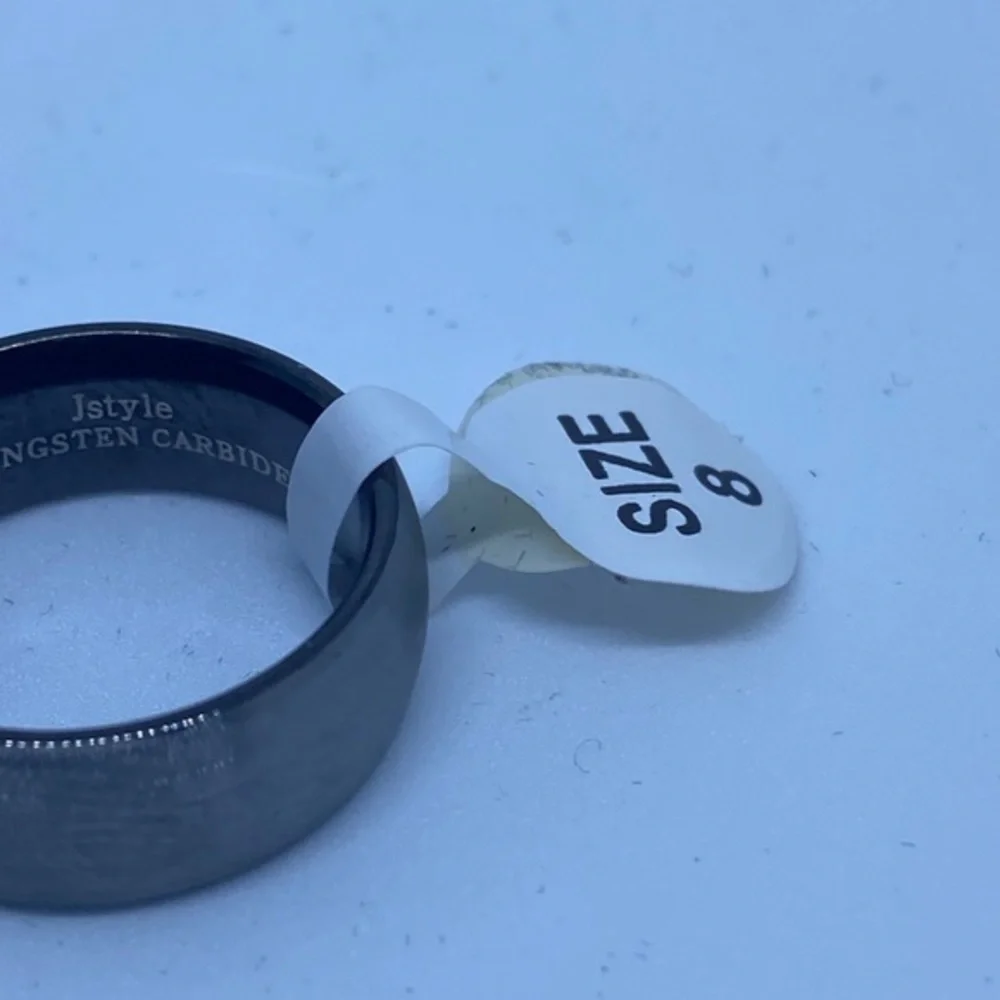 Tungsten‎ Carbide Wedding Band Men Size 8 Gray Black Ring 8mm Minimalist